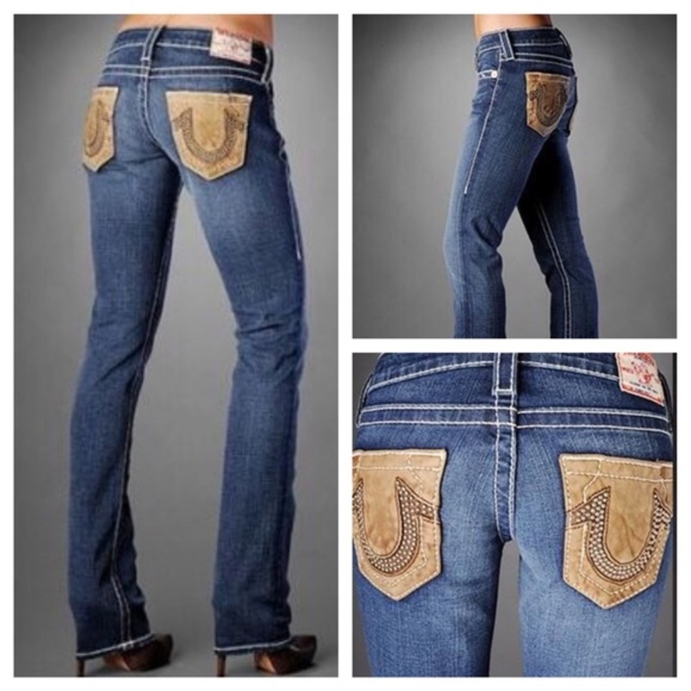 TRUE RELIGION RARE LEATHER POCKET STUDDED JEANS